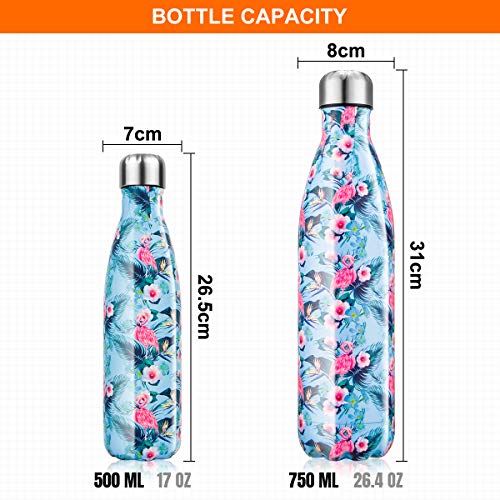 Botella de Agua de acero inoxidable sin BPA-500/750/1000 ml Botella Termica aisladas al vacío Botellas de doble pared reutilizable Mantiene bebidas 24h frías y 12h Calientes para Viaje, Deporte