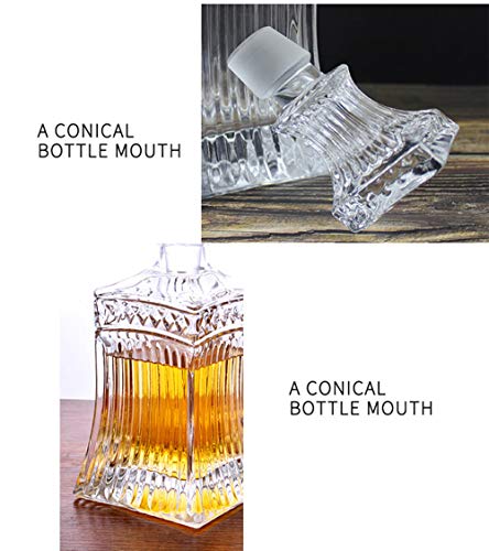 Botella De Whisky Crystal Decanter Set 7Pcs - Tapón Geométrico Hermético Artesanal Italiano, Cristal Sin Plomo, para Bodas, Aniversarios Y Vino, Borbón, Brandy