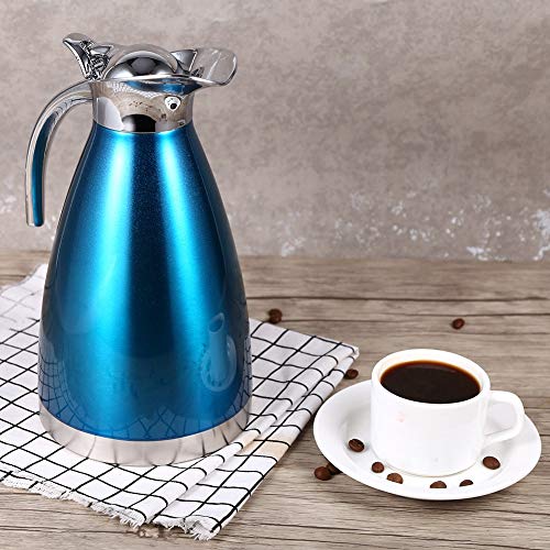 Botella termo Jarra Termo Térmica Acero inoxidable Doble pared Vacío Aislado Tetera Botella de agua caliente Jarra térmica para café Jugo Leche Té Bebidas (2L Blue)