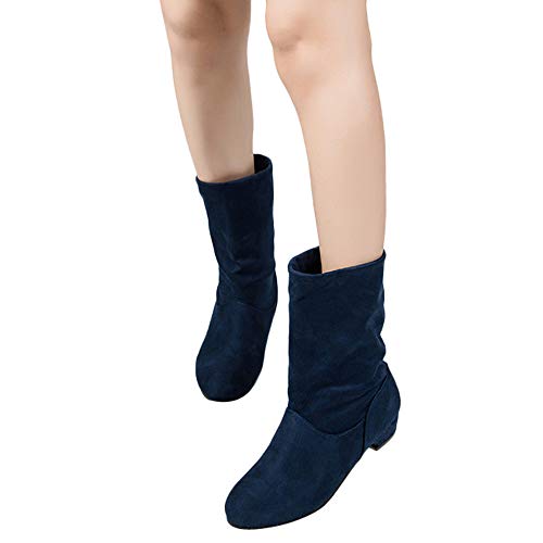 Botines cuña Tacón Ancho para Mujer Otoño Invierno 2018 Moda PAOLIAN Botas Militares Medio Zapatos Vestir Talla Grande Señora Calzado Terciopelo Dama Botines de Nieve Caliente Botas clásicas