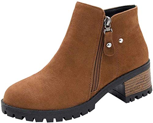 Botines cuña Tacón de Ancho Altas para Mujer Otoño Invierno 2018 Moda PAOLIAN Botas clásicas Botines Militares Plataforma Casual Zapatos de Cuero Nobuk Señora Calzado de Dama Talla Grande