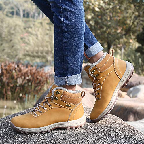 Botines Impermeables Hombre Mujer Botas de Nieve Botines Zapatos Senderismo Impermeables Deportes Trekking Zapatos Fur Forro Aire Libre Boots Mishansha Amarillo 41 EU