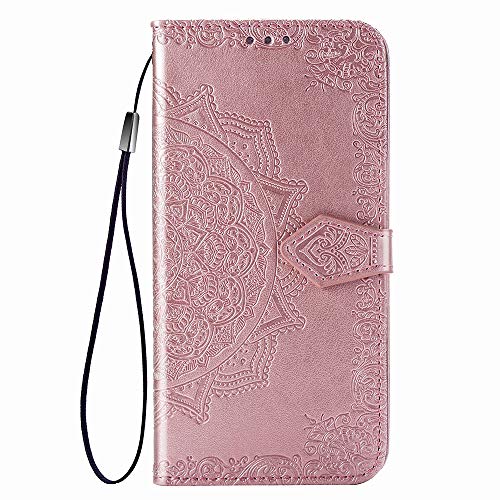 BOWFU Funda para Samsung Galaxy S20 FE,[Ranuras de Tarjeta][Soporte Plegable][Cierre Magnético] Cartera Cuero PU Mandala Gofrado Cover para Samsung Galaxy S20 FE-Rosado