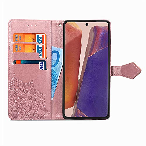 BOWFU Funda para Samsung Galaxy S20 FE,[Ranuras de Tarjeta][Soporte Plegable][Cierre Magnético] Cartera Cuero PU Mandala Gofrado Cover para Samsung Galaxy S20 FE-Rosado