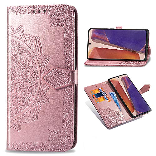 BOWFU Funda para Samsung Galaxy S20 FE,[Ranuras de Tarjeta][Soporte Plegable][Cierre Magnético] Cartera Cuero PU Mandala Gofrado Cover para Samsung Galaxy S20 FE-Rosado