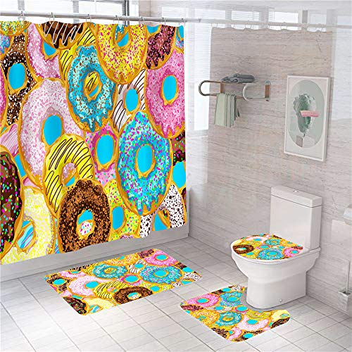 Boyyu Modernas Shower Curtains Cortinas De Ducha Tela Cortinas De Baño Poliester Divertidas Antimoho Y Lavables,Anillos De Cortina Incluidos .Donuts 240X200cm(94"X79") WxH