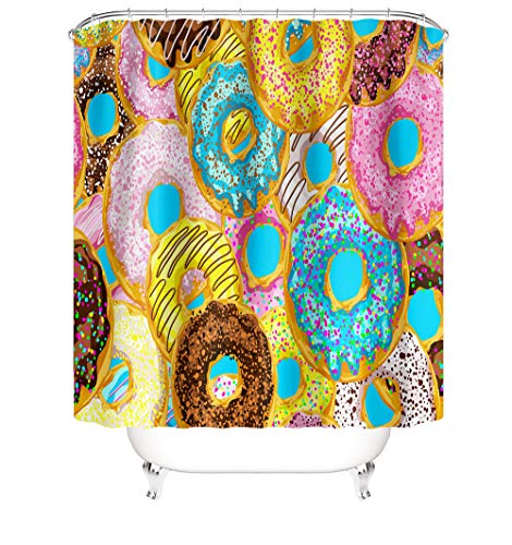 Boyyu Modernas Shower Curtains Cortinas De Ducha Tela Cortinas De Baño Poliester Divertidas Antimoho Y Lavables,Anillos De Cortina Incluidos .Donuts 240X200cm(94"X79") WxH