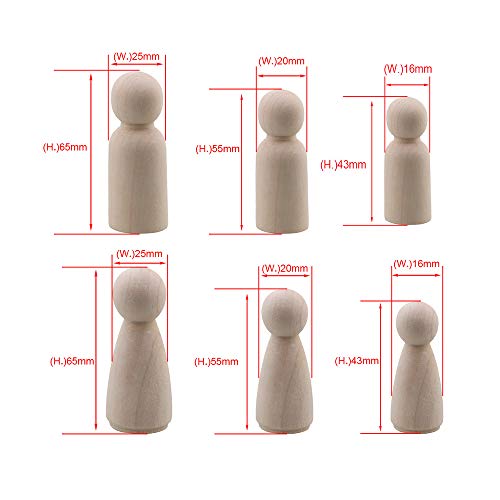 BQLZR 65 mm 55 mm 43 mm hembra y macho de madera juego de muñeca de Little People body para artes manualidades y pintado tarta de Boda DIY paquete de 30