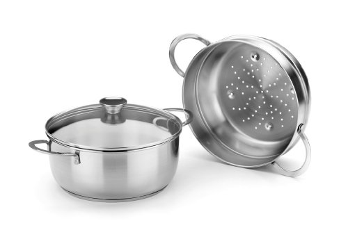 BRA Ancora - Set para cocinar al vapor, acero inoxidable 18/10, con tapa de cristal, 24 cm