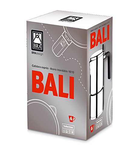 BRA Bali-Cafetera Italiana, Acero Inoxidable, 18/10, 10 Tazas, 10 cm