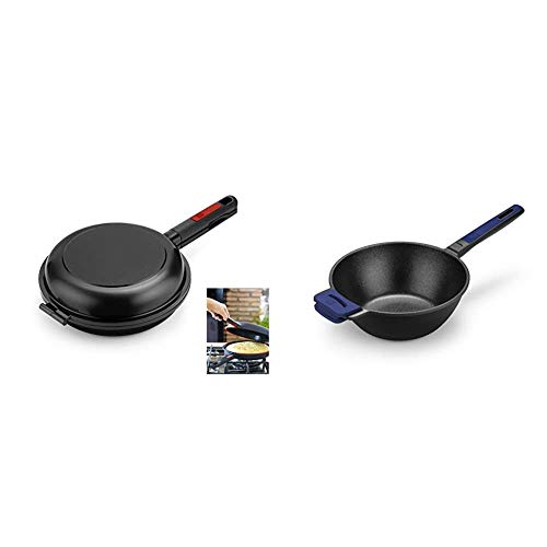 BRA Dupla Premiere - Sartén doble para tortilla, aluminio fundido antiadherente + Advanced - Wok de aluminio fundido con antiadherente, sin PFOA, súper reforzado, apta para inducción