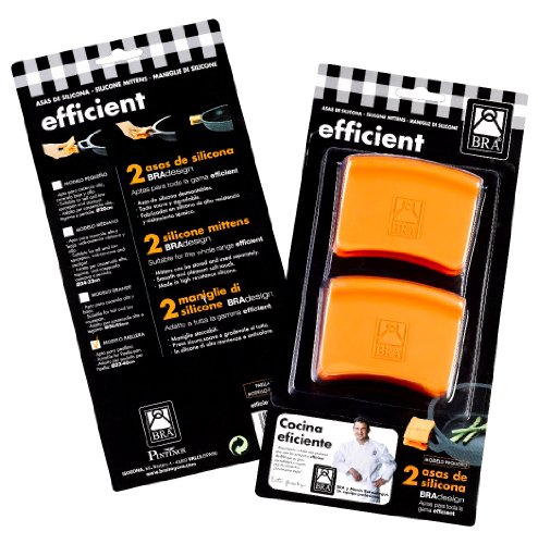 BRA Efficient - Asas de Silicona, 2 Unidades, Medida Plancha asador Liso, para Efficient con diámetro de 35-45 cm, Color Naranja