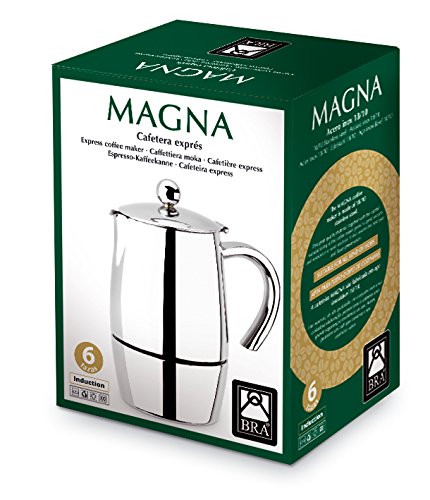 BRA Magna - Cafetera, Capacidad 6 Tazas, Acero Inoxidable 18/10