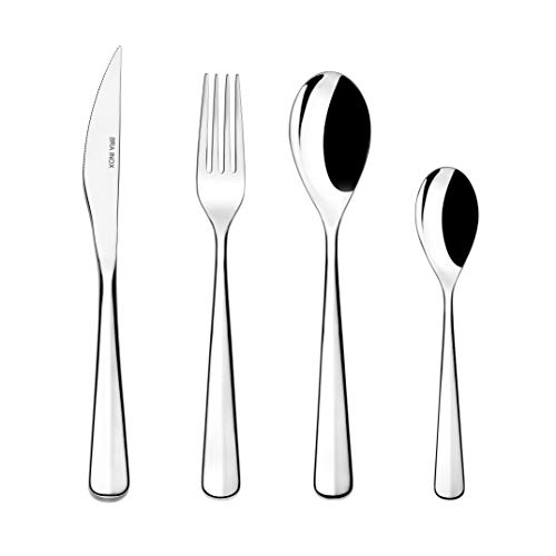 BRA Torino - Set de cubiertos de 24 piezas de acero inoxidable con cuchillo chuletero, acero inoxidable 18/10, diseño contemporaneo, acabado pulido brillante, espesor 3.5 mm (6 comensales)