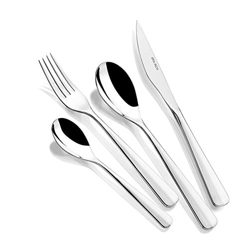 BRA Torino - Set de cubiertos de 24 piezas de acero inoxidable con cuchillo chuletero, acero inoxidable 18/10, diseño contemporaneo, acabado pulido brillante, espesor 3.5 mm (6 comensales)