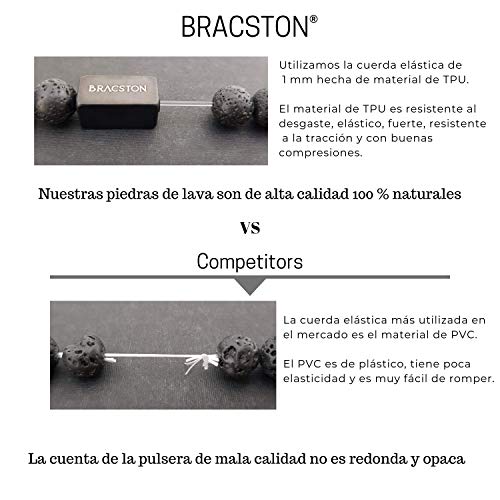 Bracston®️ Pulsera in Piedras Naturales de Lava y Acero Inoxidable para Hombre Mujeres - Brazalete de Sanación 100% Handmade - Pulsera difusora de Aceite Esencial (#3 Piedra de Lava (20,50 cm))