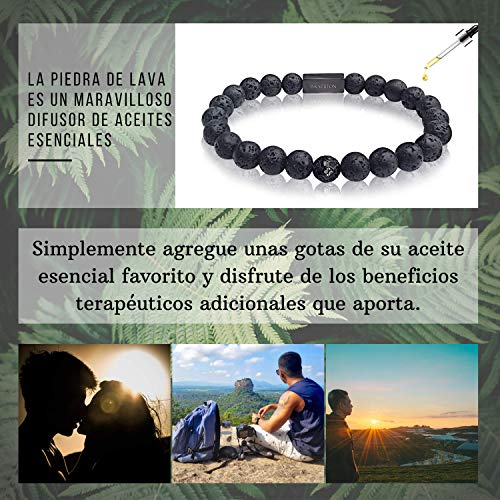 Bracston®️ Pulsera in Piedras Naturales de Lava y Acero Inoxidable para Hombre Mujeres - Brazalete de Sanación 100% Handmade - Pulsera difusora de Aceite Esencial (#3 Piedra de Lava (20,50 cm))