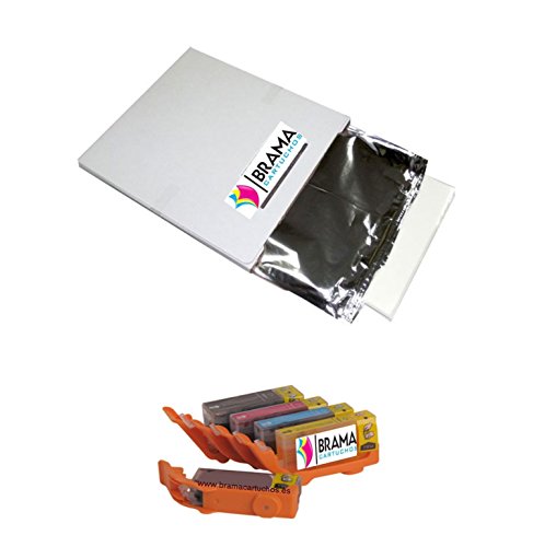 Bramacartuchos - PACK de Una caja de 25 laminas de papel de azucar A4 y 5 X Cartuchos comestibles PGI570 CLI571