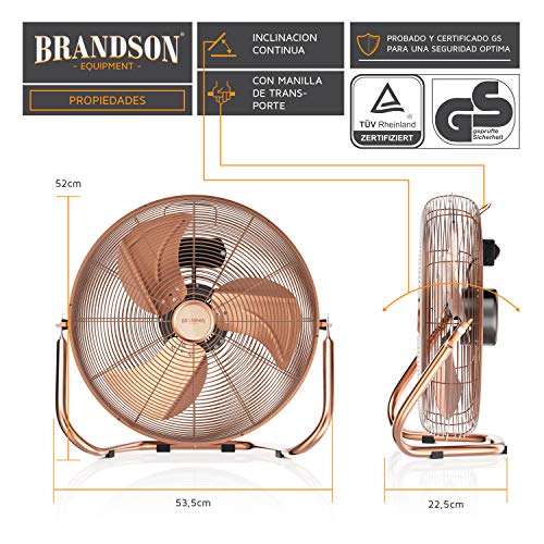 Brandson - Ventilador de Mesa 50 cm - máquina de Viento - 3 Niveles de Potencia - Potencia 120 W - diseño Retro - Metal Cobre