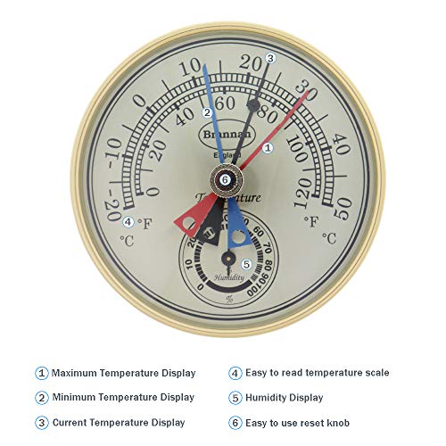 Brannan 12/413 Dial MAX Min Termómetro Higrómetro Humedad Metro