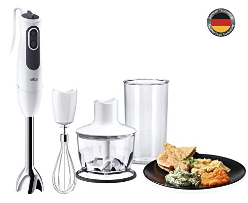 Braun Hogar Minipimer 3V MQ3137WH Sauce Batidora de Mano Eléctrica, Anti-salpicaduras, PowerBell Plus, Paquete de Accesorios Premium, 750 W, De plástico, 11 Velocidades, Blanco