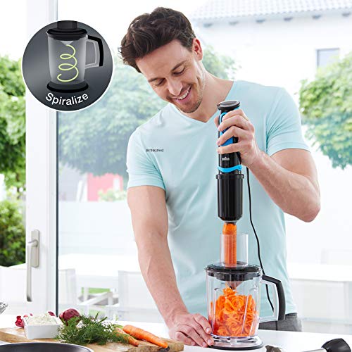 Braun Minipimer 5 MQ5064bk Shape fit - Batidora de mano, 750 w, 21 velocidades, accesorio spiralizer, vaso medidor 0,6 l, negro y azul