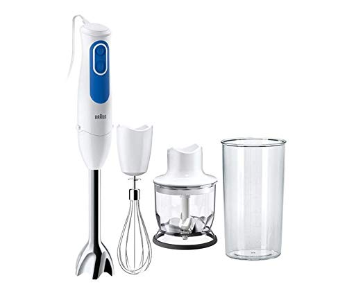 Braun MQ 3025 Spaghetti - Licuadora (600 L, 0,35 L, Botones, 13500 RPM, Batidora de inmersión, Azul, Blanco)