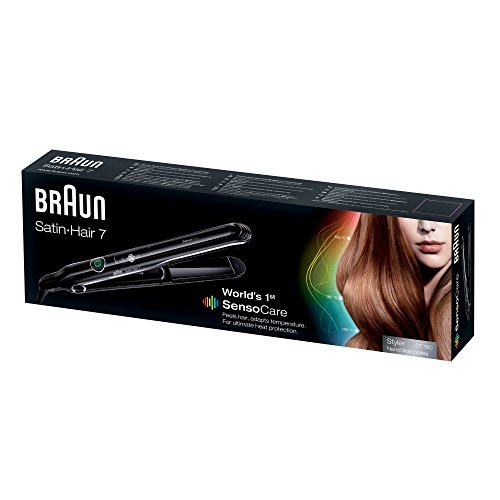 Braun Satin Hair 7 ST780 - Plancha de pelo profesional con tecnología SensoCare, placa de cerámica y definidor de rizos, color negro