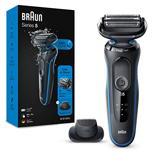 Braun Series 5 50-B1200s - Afeitadora Eléctrica, máquina de afeitar barba hombre de Lámina, con Recortadora de Precisión, Uso en Seco y Mojado, Recargable, Inalámbrica, Azul