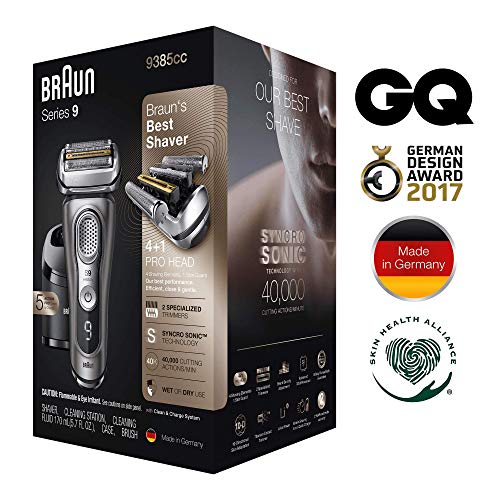 Braun Series 9 9385cc Afeitadora Eléctrica Hombre de Última Generación, Afeitadora Barba con Estación Limpieza y Carga Clean&Charge, Funda, Color Grafito