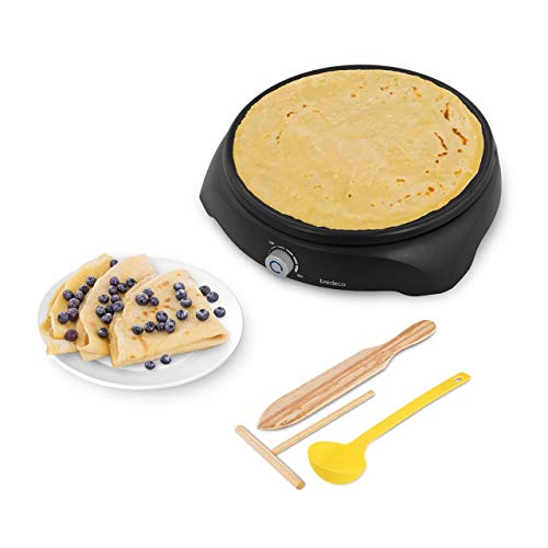 Bredeco BCEC-1250-R Crepera Electrica Maquina de Crepes (Ø 30 cm, 1250 W, 230 V, 70–190 °C, Aluminio, Revestimiento Antiadherente) Negra