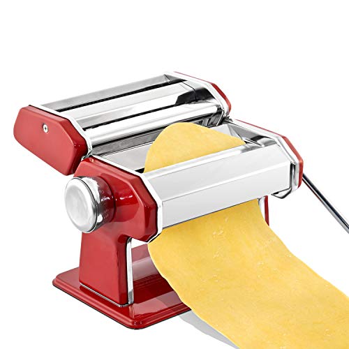 bremermann Máquina de pasta acero inoxidable / metal rojo: para espaguetis, pasta y lasaña (7 niveles), máquina de pasta, hacedor de pasta