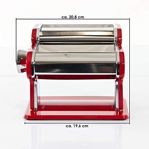 bremermann Máquina de pasta acero inoxidable / metal rojo: para espaguetis, pasta y lasaña (7 niveles), máquina de pasta, hacedor de pasta