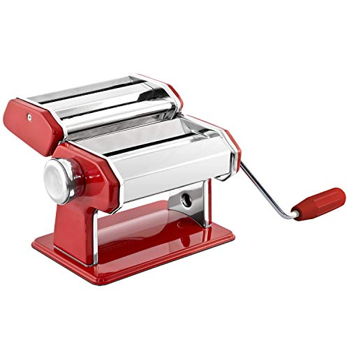 bremermann Máquina de pasta acero inoxidable / metal rojo: para espaguetis, pasta y lasaña (7 niveles), máquina de pasta, hacedor de pasta