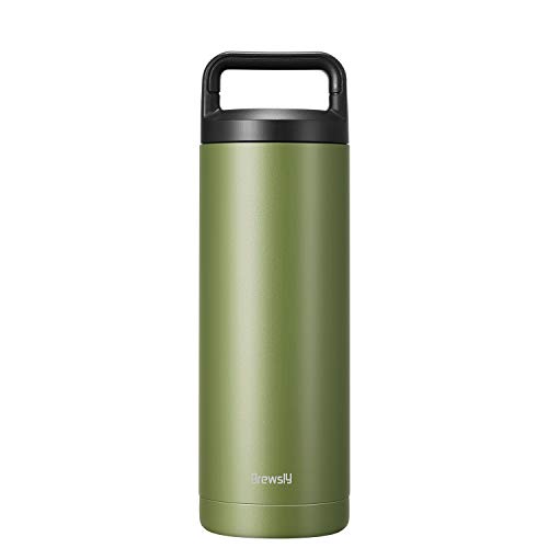 Brewsly Botella Agua Acero Inoxidable, Aislada al Vacío de Conserva Frío Doble Pared, con Doble Aislamiento para 12 Horas de Bebida Caliente y 24 Horas de Bebida Fría - Libre BPA - 500ML, Verde