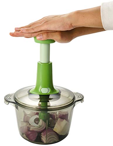 Brieftons Express Food Chopper: Chopper manual grande de 8,5 tazas, rápido y potente para picar y cortar frutas, verduras, hierbas, cebollas para salsa, ensalada, pesto, hummus, guacamole, col de col