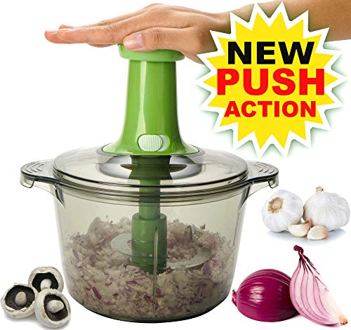 Brieftons Express Food Chopper: Chopper manual grande de 8,5 tazas, rápido y potente para picar y cortar frutas, verduras, hierbas, cebollas para salsa, ensalada, pesto, hummus, guacamole, col de col