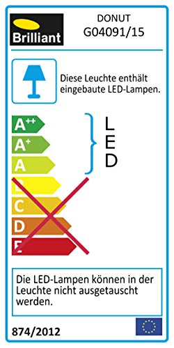 Brilliant Donut – Lámpara LED de techo, 1 x 22 W LED empotrable fijo, 1 x 1680 lúmenes, 3000 K blanco cálido, metal/plástico, cromo/blanco, 28 x 43 x 28 cm, g04091/15