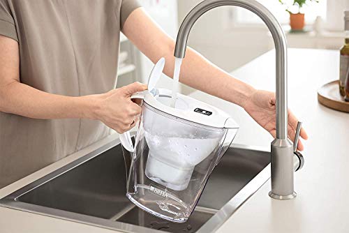 BRITA Marella blanca Pack Ahorro – Jarra de Agua Filtrada con 6 cartuchos MAXTRA+, Filtro de agua BRITA que reduce la cal y el cloro, Agua filtrada para un sabor óptimo, 2.4L