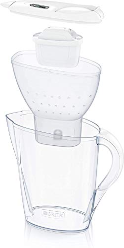 BRITA Marella blanca Pack Ahorro – Jarra de Agua Filtrada con 6 cartuchos MAXTRA+, Filtro de agua BRITA que reduce la cal y el cloro, Agua filtrada para un sabor óptimo, 2.4L