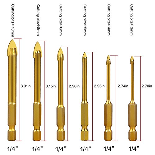 Brocas para Vidrio Azulejos Porcelanico Ceramica, HTBAKOI Broca Taladro Hexagonal de Acero Tungsteno con Recubrimiento Titanio para Cristal Baldosa 3mm 4mm 5mm 6mm 8mm 10mm Herramientas para Vidrio