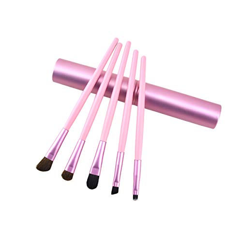 Brochas para sombra de ojos, juego de 5 brochas de maquillaje con mango de madera real para cejas, delineador de ojos, mezcla, color rosa