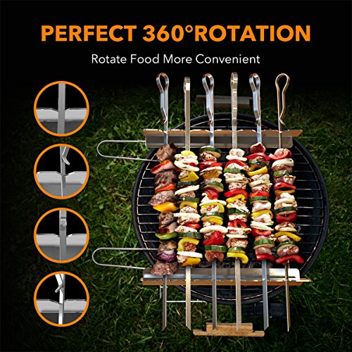 Brochetas 43 Cm Pinchos Barbacoa De 6 Paquetes 8mm Pinchos Plana Durable Y Reutilizable Pincho Acero (Soporte Brocheta Incluido)