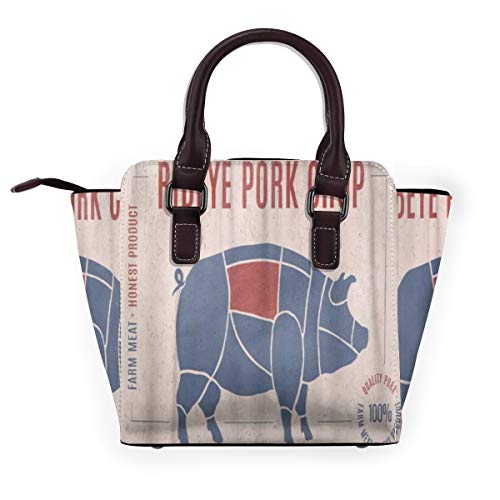 BROWCIN Etiqueta Para Filete De Cerdo Carne Cortada Texto Ribeye Chop Desmontable Moda Tendencia Bolso de las señoras Bolso de hombro