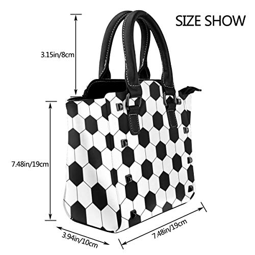 BROWCIN Patrón de mosaico Negro Blanco Hexágono Balón de fútbol Diseño geométrico abstracto Geometría hexagonal de fútbol Geo Line Desmontable Moda Tendencia Bolso de las señoras Bolso de hombro