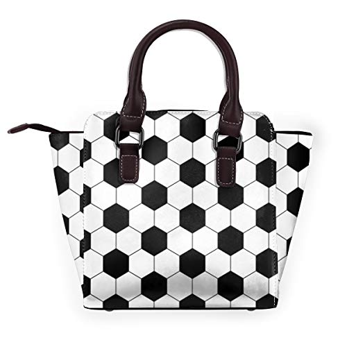 BROWCIN Patrón de mosaico Negro Blanco Hexágono Balón de fútbol Diseño geométrico abstracto Geometría hexagonal de fútbol Geo Line Desmontable Moda Tendencia Bolso de las señoras Bolso de hombro