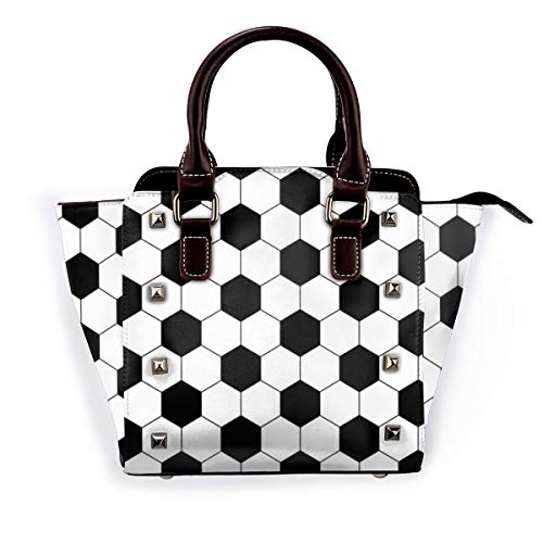 BROWCIN Patrón de mosaico Negro Blanco Hexágono Balón de fútbol Diseño geométrico abstracto Geometría hexagonal de fútbol Geo Line Desmontable Moda Tendencia Bolso de las señoras Bolso de hombro