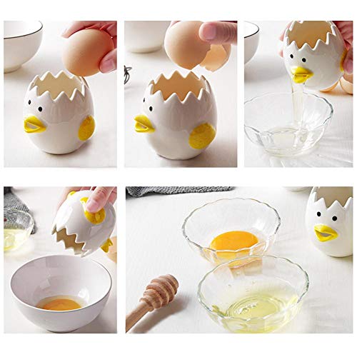 Brownrolly Dibujos Animados Pollito Separador de Huevos Cocina Gadget de Cocina Cerámica de Huevo Separador Blanco, Utensilios para el hogar para Hornear Suministros para el hogar Niños ama de casa