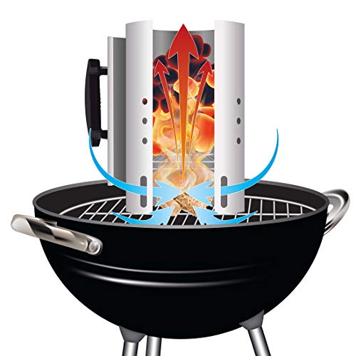 Bruzzzler Chimenea de encendido, encendedor de carbón de barbacoa, con mango de seguridad de plástico y asa abatible, Plata, 31x19,5x30,5 cm, 200100001066