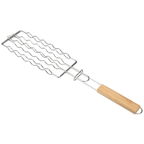 Bruzzzler Parrilla, Mango de Madera para 6 Salchichas, Accesorio Adecuado para la Barbacoa, Plata, 51.5x8.5x4.5 cm, 200100001148